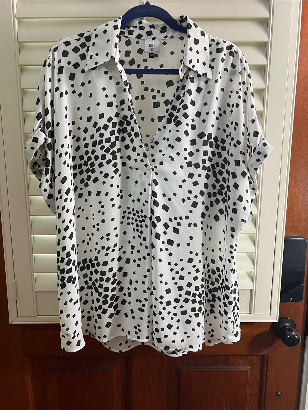 CAbi Relay Black & White Abstract Spot pullover Blouse